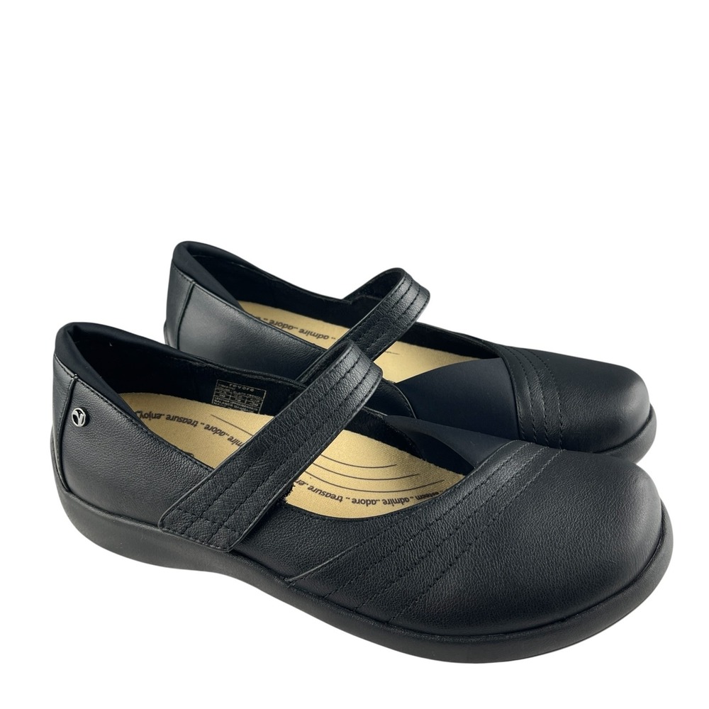 Revere Women's Timaru Mary Jane Comfort Shoes 9M Black Leather Adjustable Strap